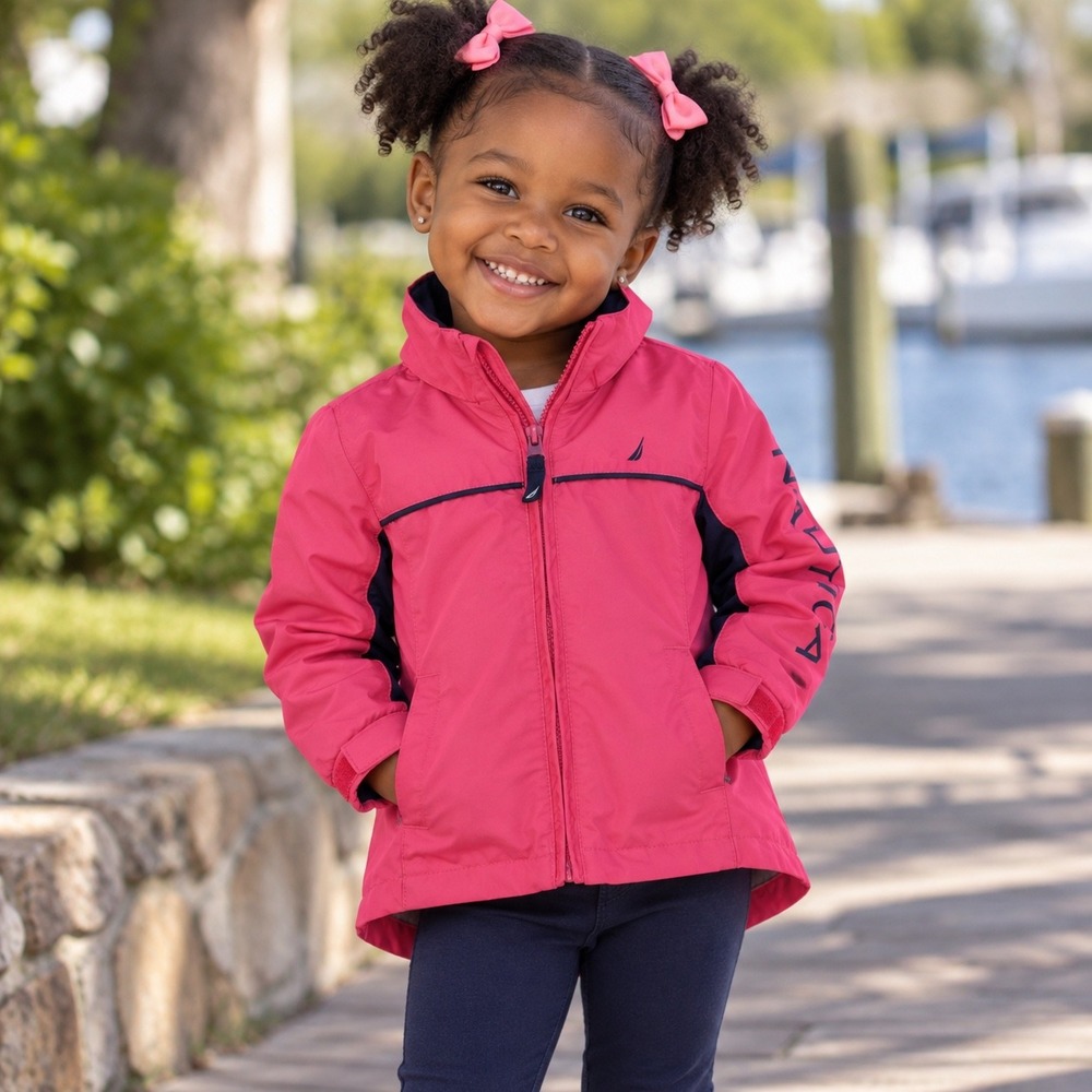 Nautica Water Resistant Jacket Full Zip Lightweight Coat Pink Navy 2T